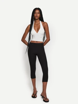 Bershka Marszczony Top Z Dekoltem Halter Kobieta Kremowy