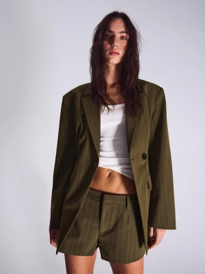 Bershka Marynarka Dwurzędowa W Paski Kobieta Khaki