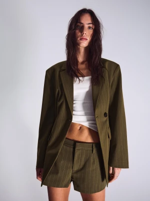 Bershka Marynarka Dwurzędowa W Paski Kobieta Khaki