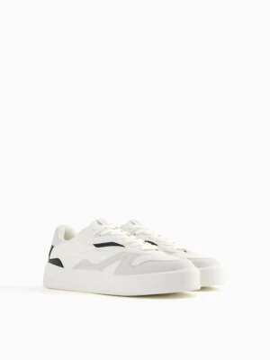 Bershka Męskie Buty Sportowe Z Kontrastowymi Elementami Mężczyzna Biały