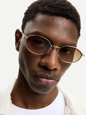 Bershka Metaliczne Okulary Przeciwsłoneczne Mężczyzna Beżowy