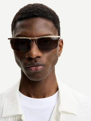 Bershka Metaliczne Okulary Przeciwsłoneczne Mężczyzna Brązowy