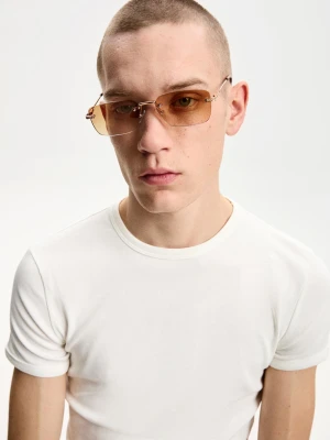 Bershka Metaliczne Okulary Przeciwsłoneczne Mężczyzna Brązowy
