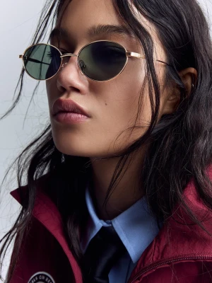 Bershka Metalowe Okulary Przeciwsłoneczne Kobieta Złoty