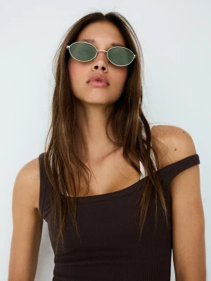 Bershka Metalowe Okulary Przeciwsłoneczne Kobieta Złoty