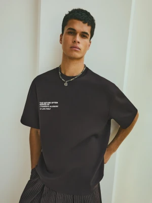 Zdjęcie produktu Bershka Bluza Z Dzianiny Interlock Z Nadrukiem Mężczyzna Czarny