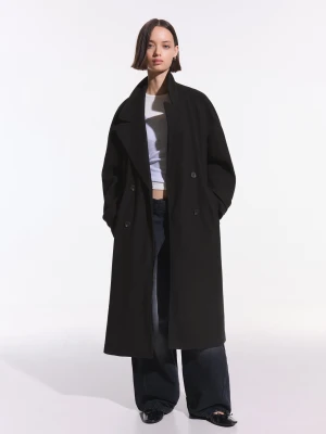 Bershka Miękki Trencz Z Paskiem Kobieta Czarny