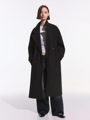 Bershka Miękki Trencz Z Paskiem Kobieta Czarny