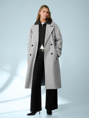 Bershka Miękki Trencz Z Paskiem Kobieta Szary