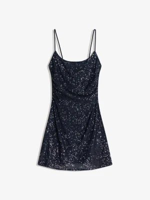 Bershka Mini Sukienka Z Cekinami Kobieta Ciemnoniebieski