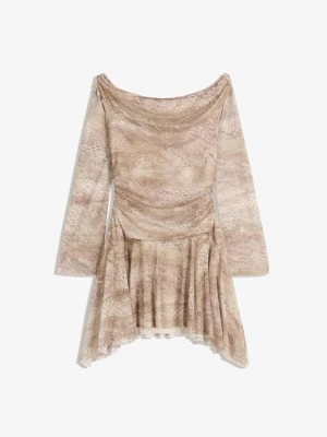Bershka Mini Sukienka Z Tiulu Kobieta Piaskowy