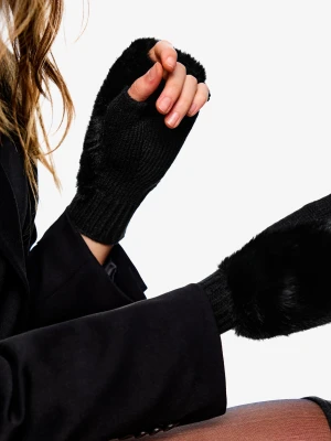 Bershka Mitonki Z Efektem Futerka Kobieta Czarny