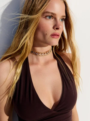 Bershka Naszyjnik Choker Z Lusterkami Kobieta Złoty
