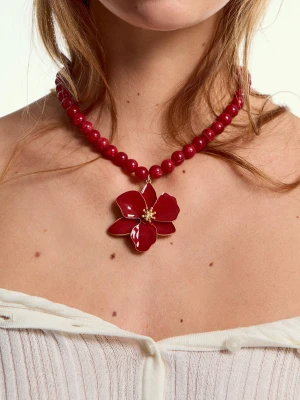 Bershka Naszyjnik Kwiat Kobieta Bordowy