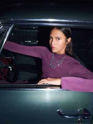 Bershka Naszyjnik Łańcuch Z Różowymi Zawieszkami Kobieta Srebrny