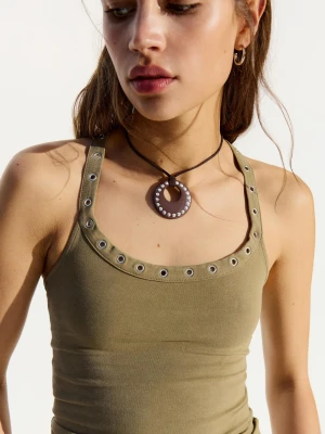 Bershka Naszyjnik Z Paskiem Sznurkowym I Ćwiekami Kobieta Brązowy