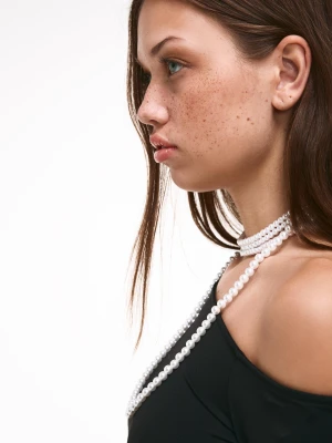 Bershka Naszyjnik Z Pereł Kobieta Biały