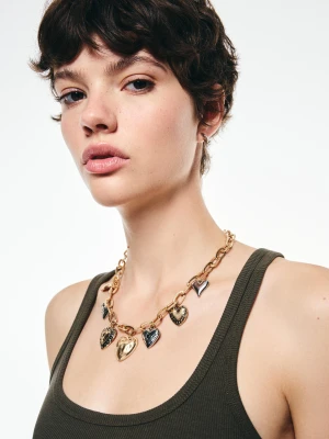 Bershka Naszyjnik Z Wieloma Zawieszkami Kobieta Złoty