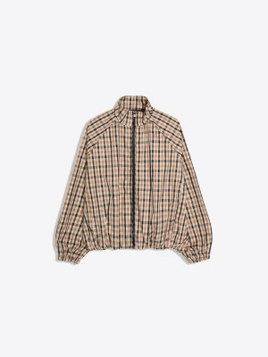 Bershka Nylonowa Kurtka W Kratę Kobieta Kremowy