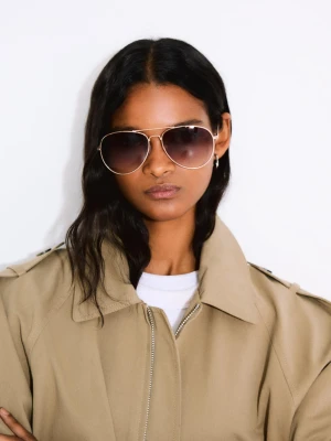 Zdjęcie produktu Bershka Okulary Aviator Kobieta Wielbłądzi