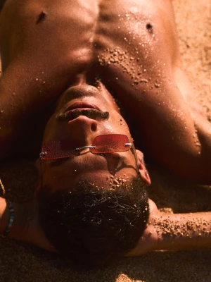 Bershka Okulary Przeciwsłoneczne Bez Oprawki Mężczyzna Pomarańczowy