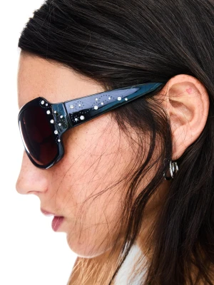 Bershka Okulary Przeciwsłoneczne Strass Kobieta Czarny