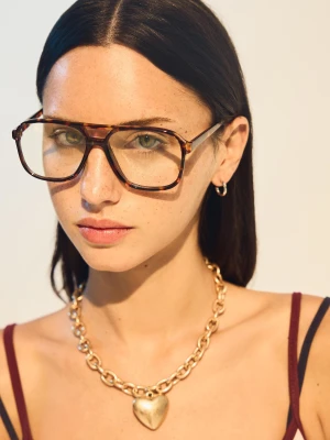 Bershka Okulary Typu Pilotki Z Oprawką Z Tworzywa, Filtr Światła Niebieskiego Kobieta Brązowy