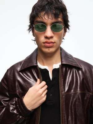 Bershka Owalne Okulary Przeciwsłoneczne Mężczyzna Zielony