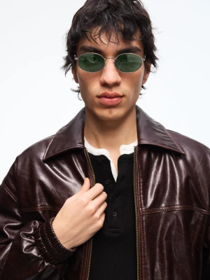 Bershka Owalne Okulary Przeciwsłoneczne Mężczyzna Zielony