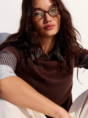 Bershka Owalne Okulary Z Filtrem Światła Niebieskiego Kobieta Bordowy