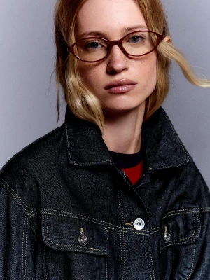 Bershka Owalne Okulary Z Filtrem Światła Niebieskiego Kobieta Bordowy