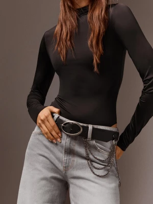 Bershka Pasek: Sztuczna Skóra, Efekt, Łańcuch Kobieta Czarny