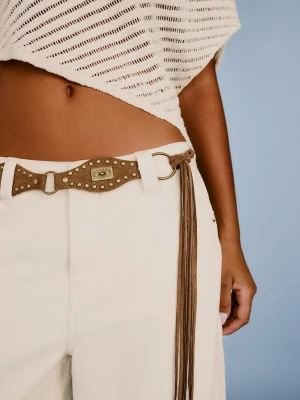 Bershka Pasek Z Ćwiekami I Frędzlami Kobieta Brązowy