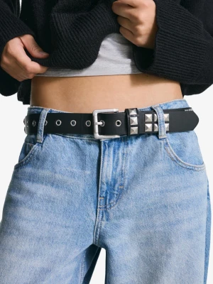 Bershka Pasek Z Ćwiekami Ze Sztucznej Skóry Kobieta Czarny