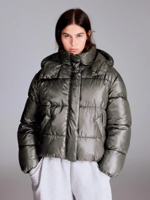 Bershka Pikowana Kurtka Oversize Z Kapturem Kobieta Ciemnobeżowy
