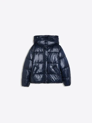 Bershka Pikowana Kurtka Oversize Z Kapturem Kobieta Granatowy