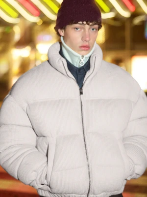 Bershka Pikowana Kurtka Trykotowa Mężczyzna Popielaty