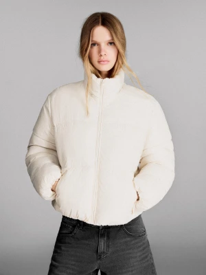 Bershka Pikowana Kurtka Wodoodporny Kobieta Kremowy