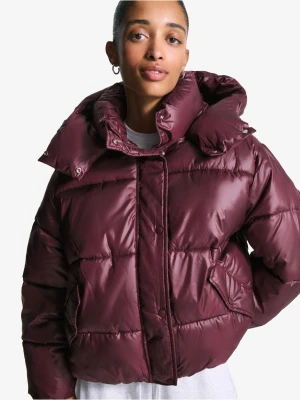 Bershka Pikowana Kurtka Z Kapturem Kobieta Bordowy
