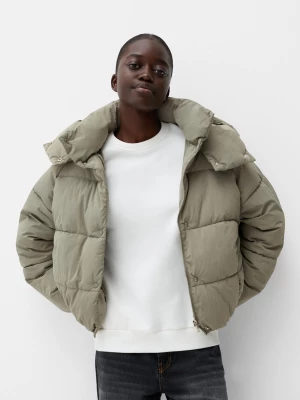 Bershka Pikowana Kurtka Z Kapturem Kobieta Khaki