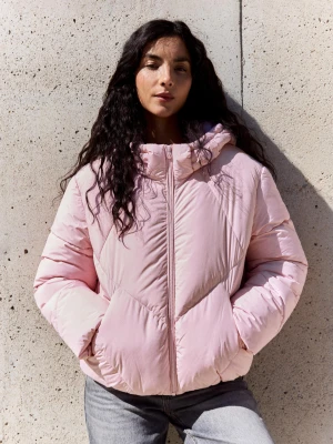 Bershka Pikowana Kurtka Z Kapturem Kobieta Różowy