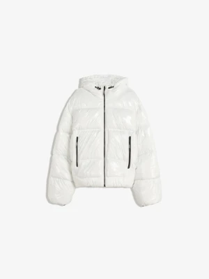 Bershka Pikowana Kurtka Z Kapturem Mężczyzna Biały
