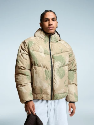 Bershka Pikowana Kurtka Z Kapturem Mężczyzna Khaki