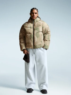 Bershka Pikowana Kurtka Z Kapturem Mężczyzna Khaki