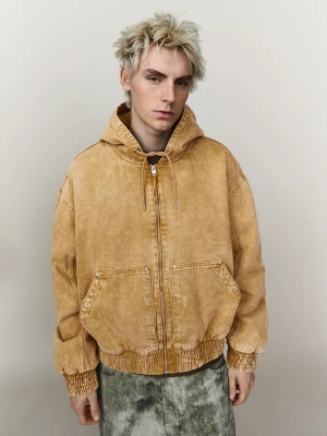 Bershka Pikowana Kurtka Z Kapturem Mężczyzna Wielbłądzi
