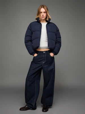 Bershka Pikowana Kurtka Z Kominem Kobieta Granatowy