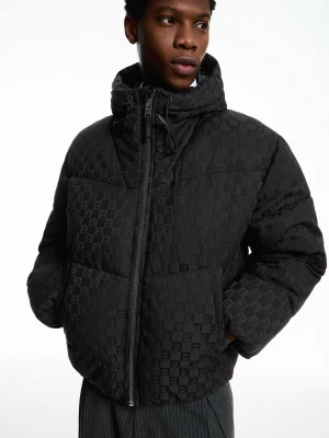 Bershka Pikowana Kurtka Z Monogramem Mężczyzna Czarny