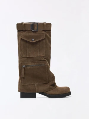 Bershka Płaskie Botki Pantalón Pockets Kobieta Brązowy