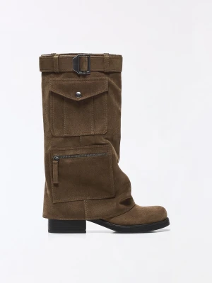 Bershka Płaskie Botki Pantalón Pockets Kobieta Brązowy