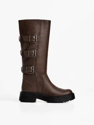 Bershka Płaskie Buty Z Klamrami Kobieta Brązowy